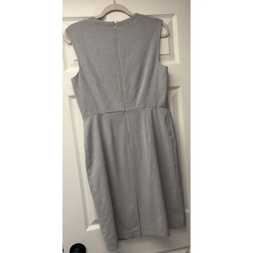 Ann Taylor Factory Womens Pinstripe Square Neck Sheath Dress White Blue Size 6